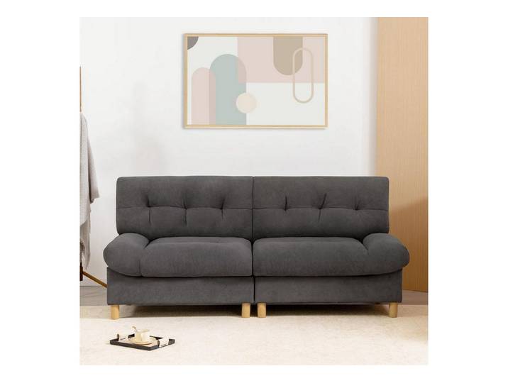 LuxusKollektion Sofa Sofa Wolkenform Teddysamtstoff Sitzkissen Getuftet Grau 2-sitzer-sofa