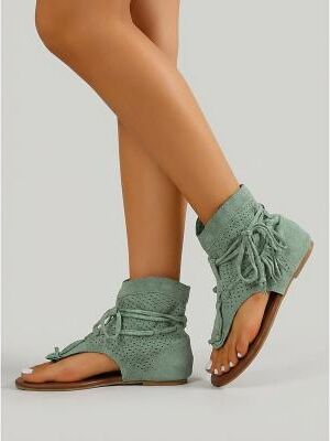 LightInthebox Women's Brown Suede Fringe Ankle Boots – Boho Chic Festival Footwear for Outdoor Music Events