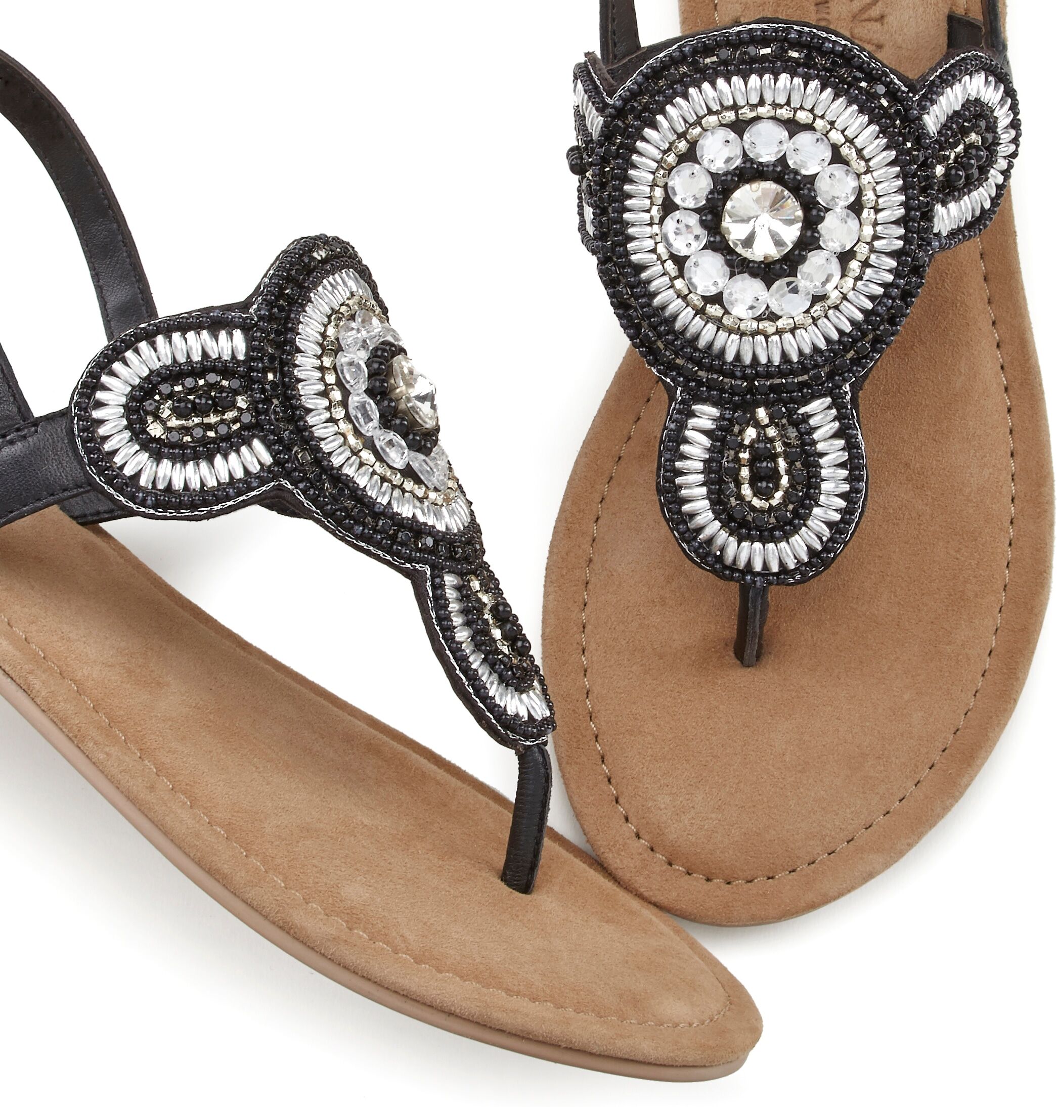 Zehentrenner LASCANA "Sandalette, Sommerschuh, offener Schuh", Damen, Gr. 37, Schafsleder, schwarz, Obermaterial: 80% Synthetik, 20% Schafsleder. Decksohle: 100% Ziegenleder. Futter: 100% Schafsleder. Laufsohle: 100% Synthetik, bestickt, Schuhe Zehentrenn