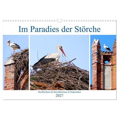 Im Paradies der Störche - Dorfkirchen als Storchkirchen in Ostpreußen (Wandkalender 2027 DIN A3 quer), CALVENDO Monatskalender