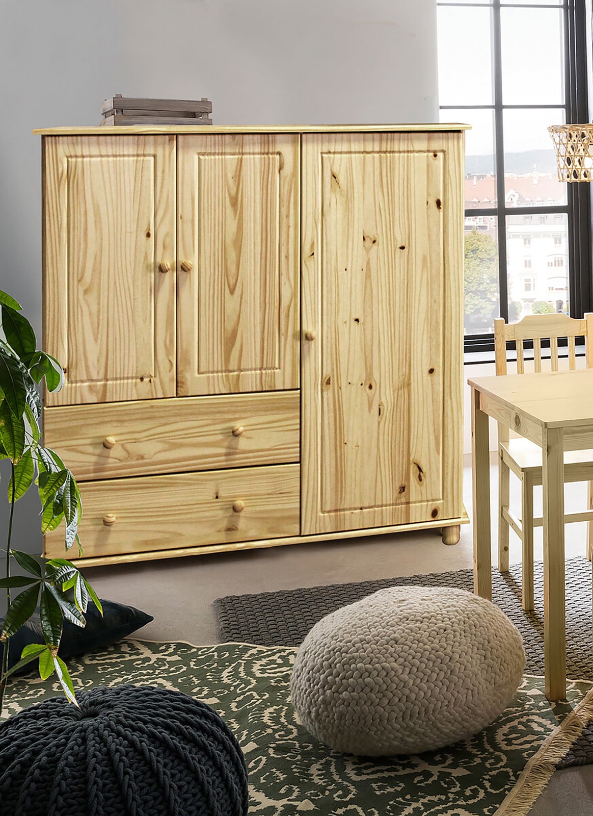 home24 Slompen Houten Highboard Bruin B: 136 cm, D: 43 cm, H: 132 cm