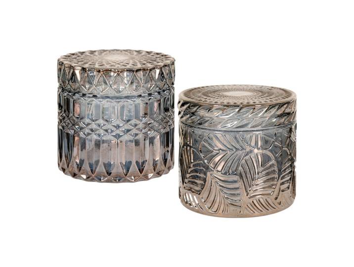 Dekodose Jars, Grau, Glas, Blätter, rund, 9x8.5x9 cm, stehend, zum Stellen, Ordnen & Aufbewahren, Dekoboxen & Aufbewahrungsboxen, Dekoboxen