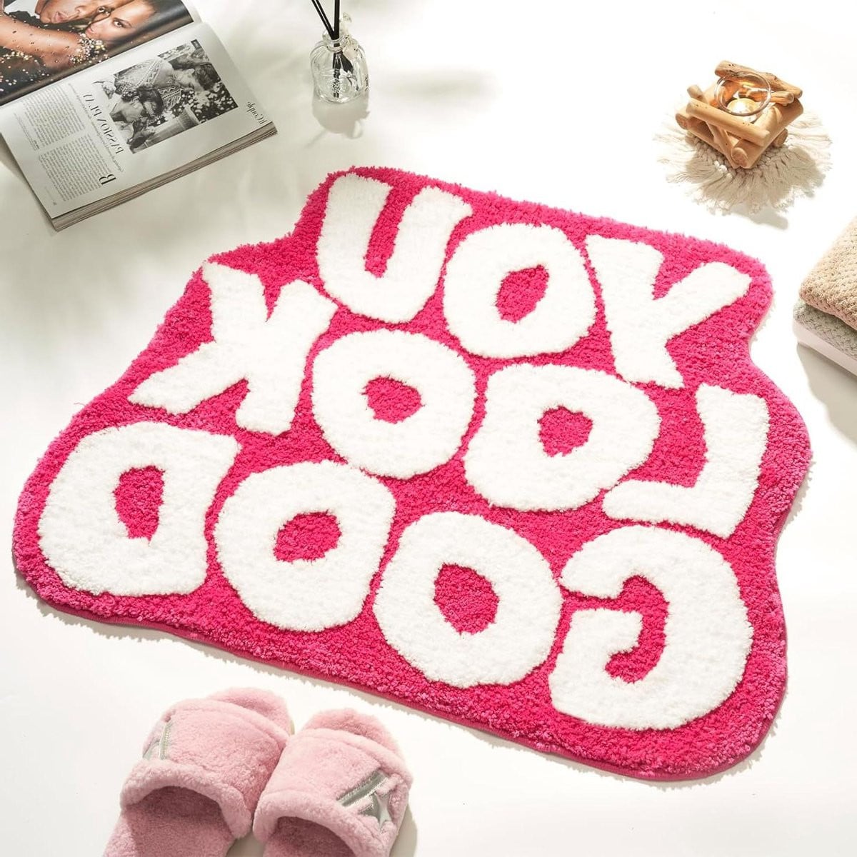 Zachte microvezel badmat voor badkamer decoratie - Fuchsia roze - 69 x 50 cm