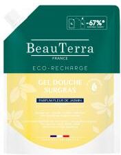 BeauTerra Gel Douche Surgras Fleur Jasmin Éco-Recharge 1 Litre - Sachet 1000 ml