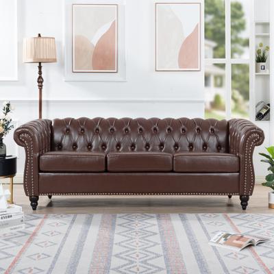 Upholstered Rolled Arm Chesterfield 3-Seater Sofa.