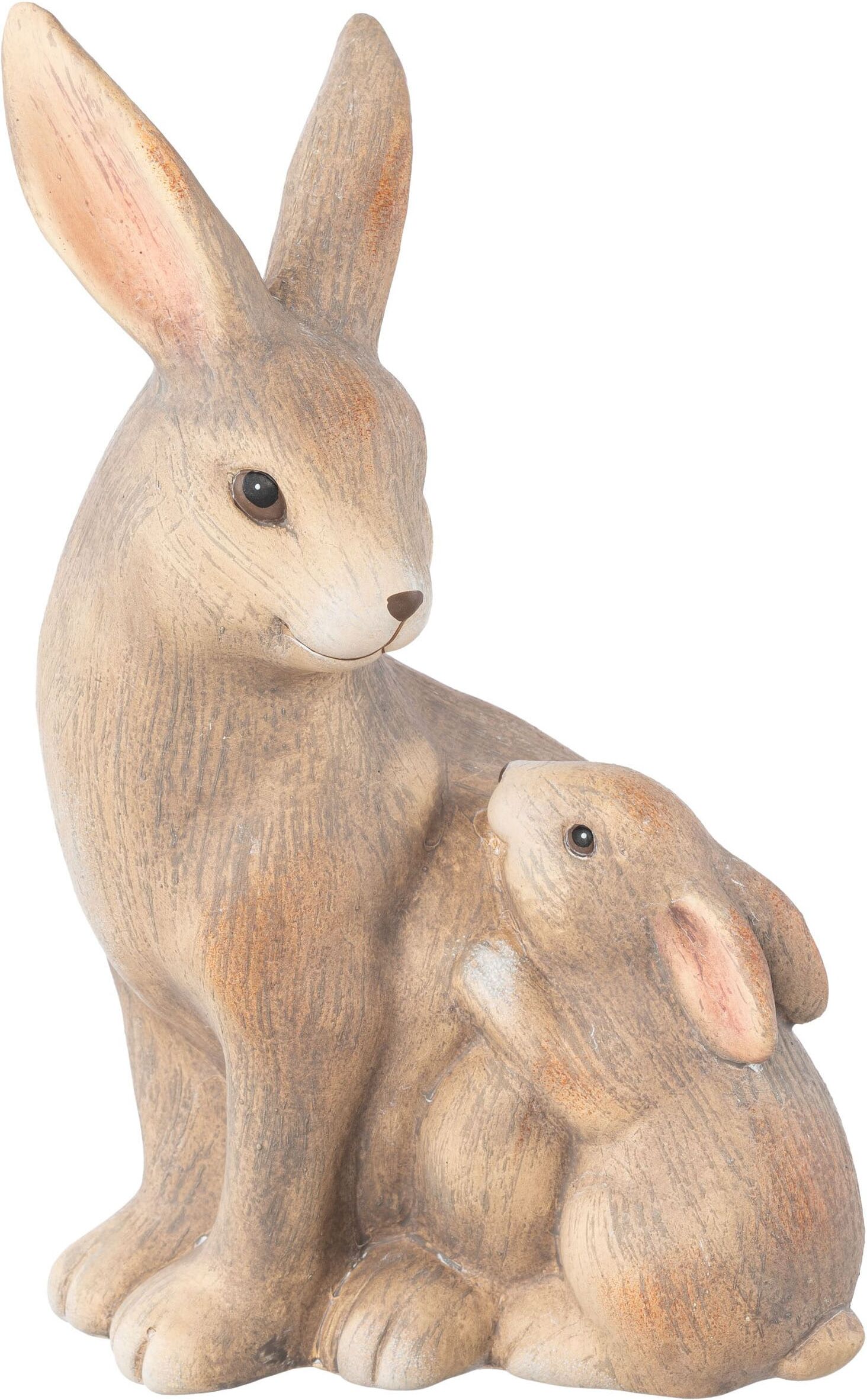 Osterhase CREATIV HOME "Hase mit Kind", braun, B:15cm H:25cm T:13cm, Keramik, Dekofiguren, Osterhase, mit niedlichen Gesichtern