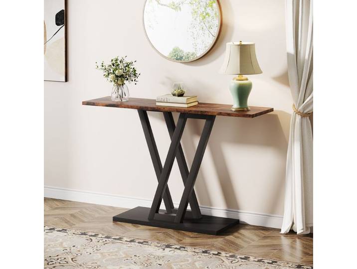 Finmind Table Console 110×30×80 cm Console d'entrée de Couloir Industrielle avec Cadre en métal Stable Marron Rustique et Noir