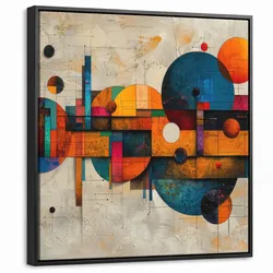 LEINWAND Bilder mit Rahmen - Vintage - Moderne Kunst - Orange - Geometrische Formen - 50x50