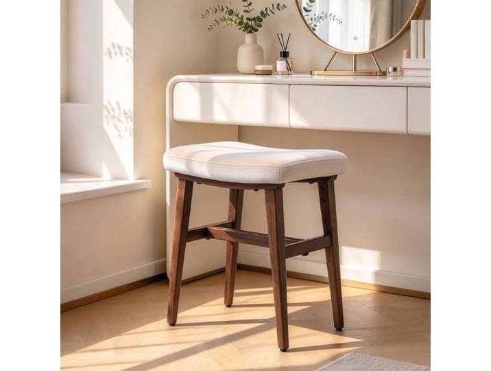 DYHOME Tabouret Décoratif en Velours Avec Pieds en Métal Couleur Noyer Tabouret de Coiffeuse ou Tabouret à Chaussures Beige