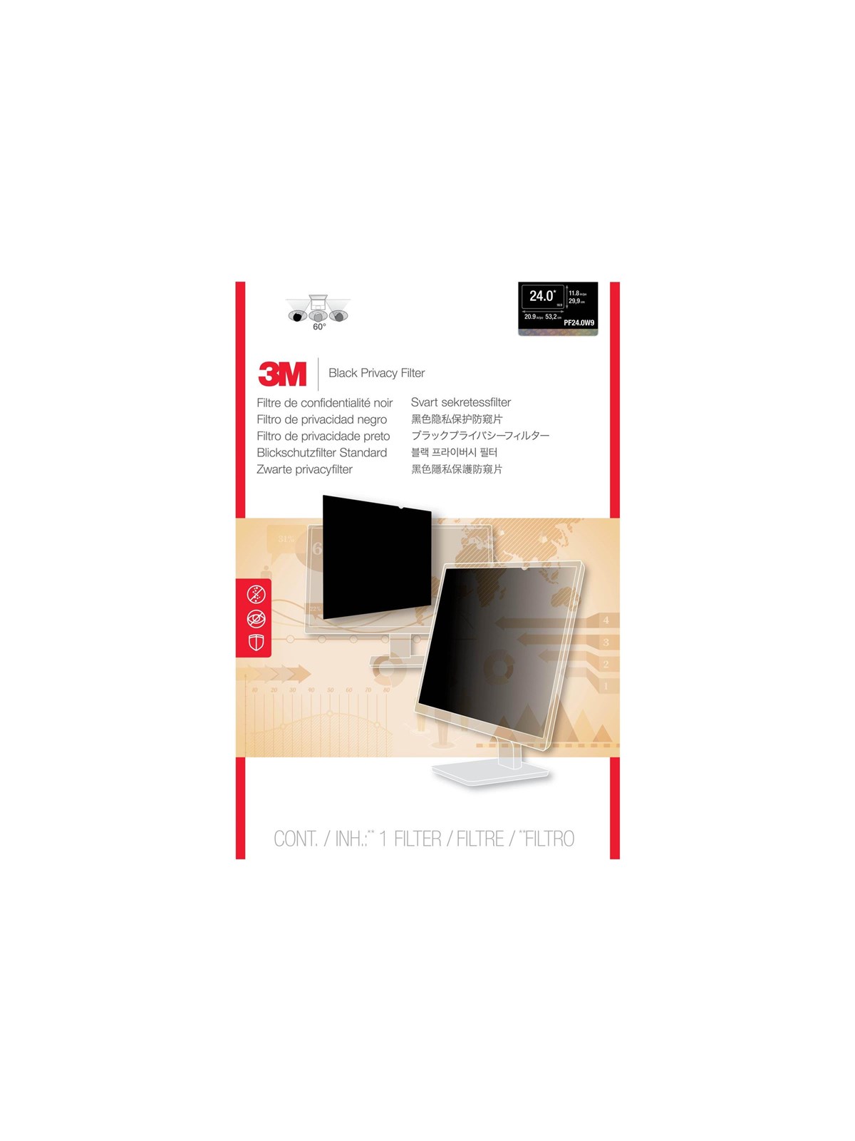 3M Privacy Filter for 24in Monitor 16:9 PF240W9B