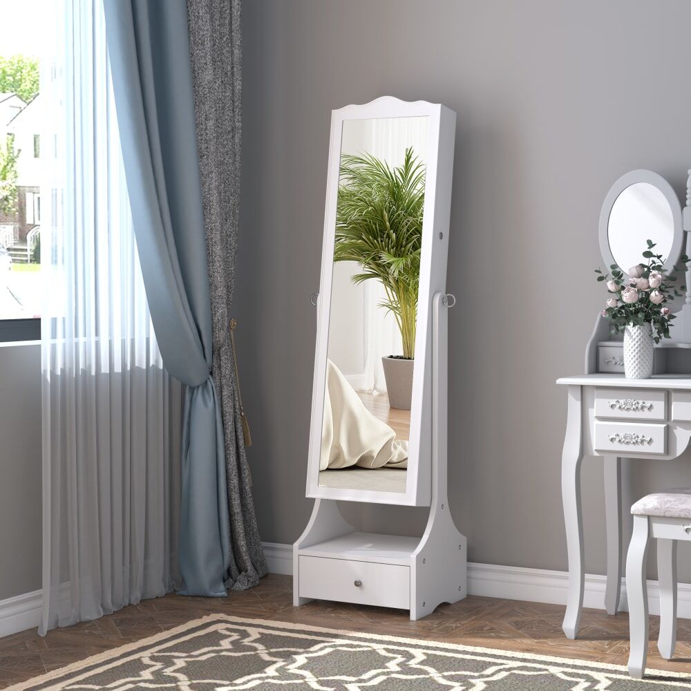 Homcom Espejo joyero de pie 45x36x150cm blanco