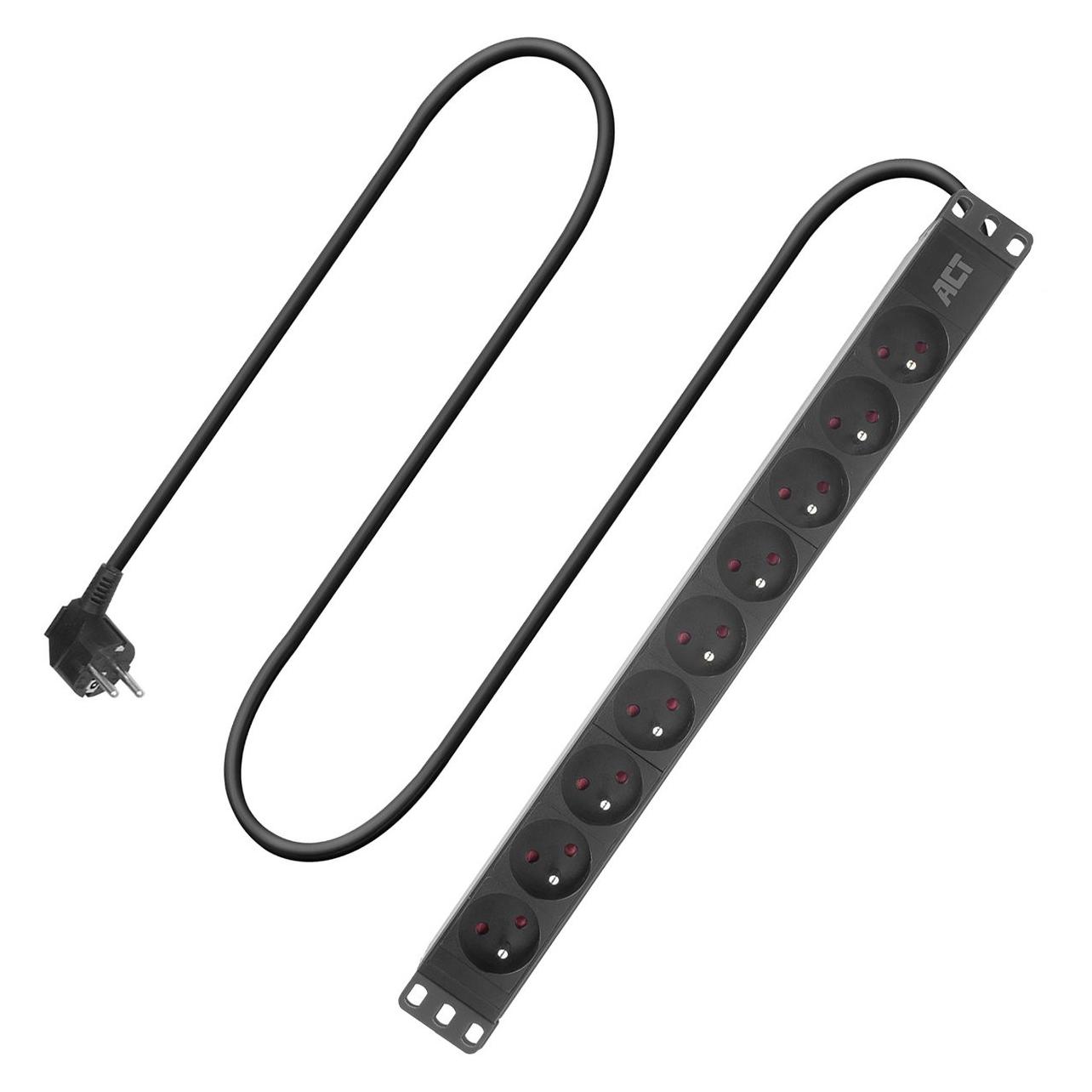 ACT Extension lead PDU 19" CEE7/7 with 9 type E sockets, 3m H05VV-F 3G1.5 (PD3023)