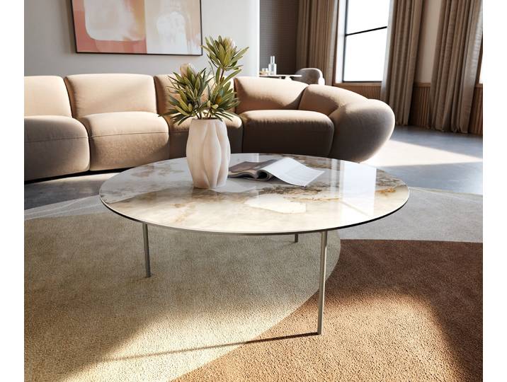 Couchtisch Edge Rund 90x90 cm Keramik Minas Melange Trive Metall Effektfinish Titan, Couchtische