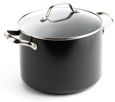 GreenPan Valencia Pro Hard Anodized Induction Safe Healthy Ceramic Nonstick Stock Pot, 8 QT, Gray