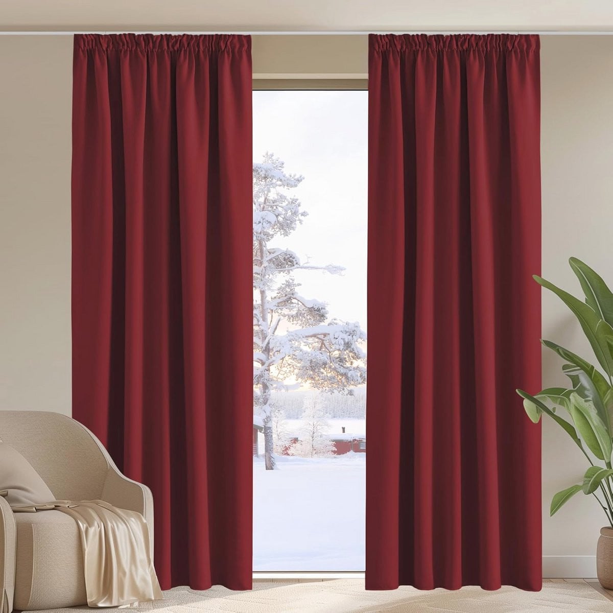 Verduisterende gordijnen voor woonkamer en slaapkamer, 2 stuks, warmte- en koude-isolerend, Rood, 228 x 228 cm