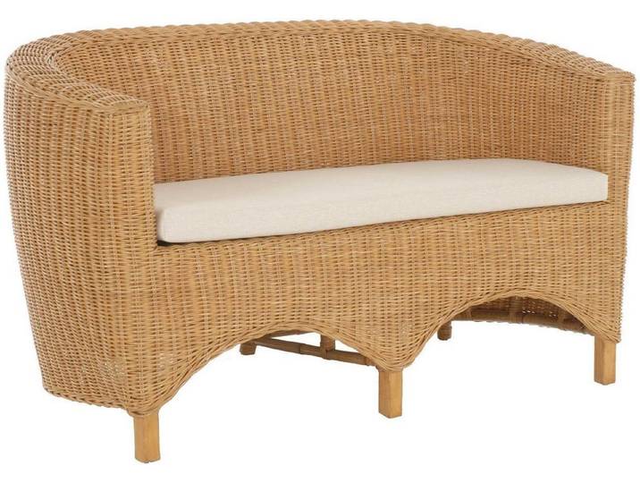 Krines Home Loungesofa Rattan-Sofa 2-Sitzer Club inkl. Sitzpolster Beige, aus echtem Rattan, Couch, mit Sitzpolster