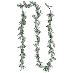 VEVOR Weihnachtsgirlande, 2,7 m, realistisches Grün, Tannengirlande, dekoriert mit Weinreben, Olivenblättern & Beeren, immergrüne Kunstgirlanden mit Lichterkette für Weihnachtsdeko für Kaminsims
