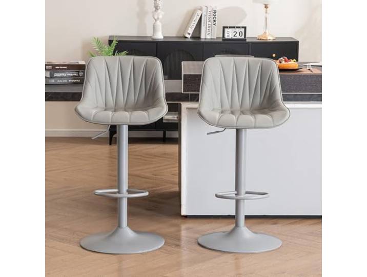 YOUTASTE Moderner Barhocker 2er Set, Drehstuhl mit Lehne, Alles Grau Barstuhl mit PU-Leder Drehbare Höhenverstellbar, Küchenstühle Moderner Bar Stool für Bartheke Küche