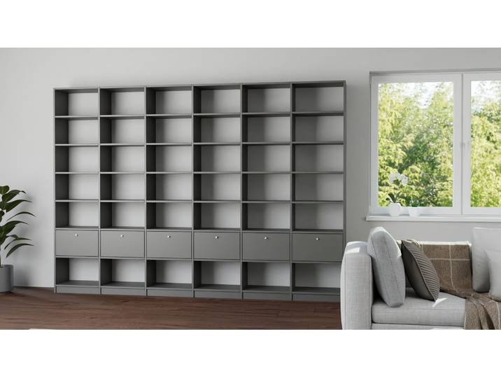 Großes Bücherregal nach Maß - Wohnzimmerregal mit vielen Optionen Premium Dekore Basaltgrau