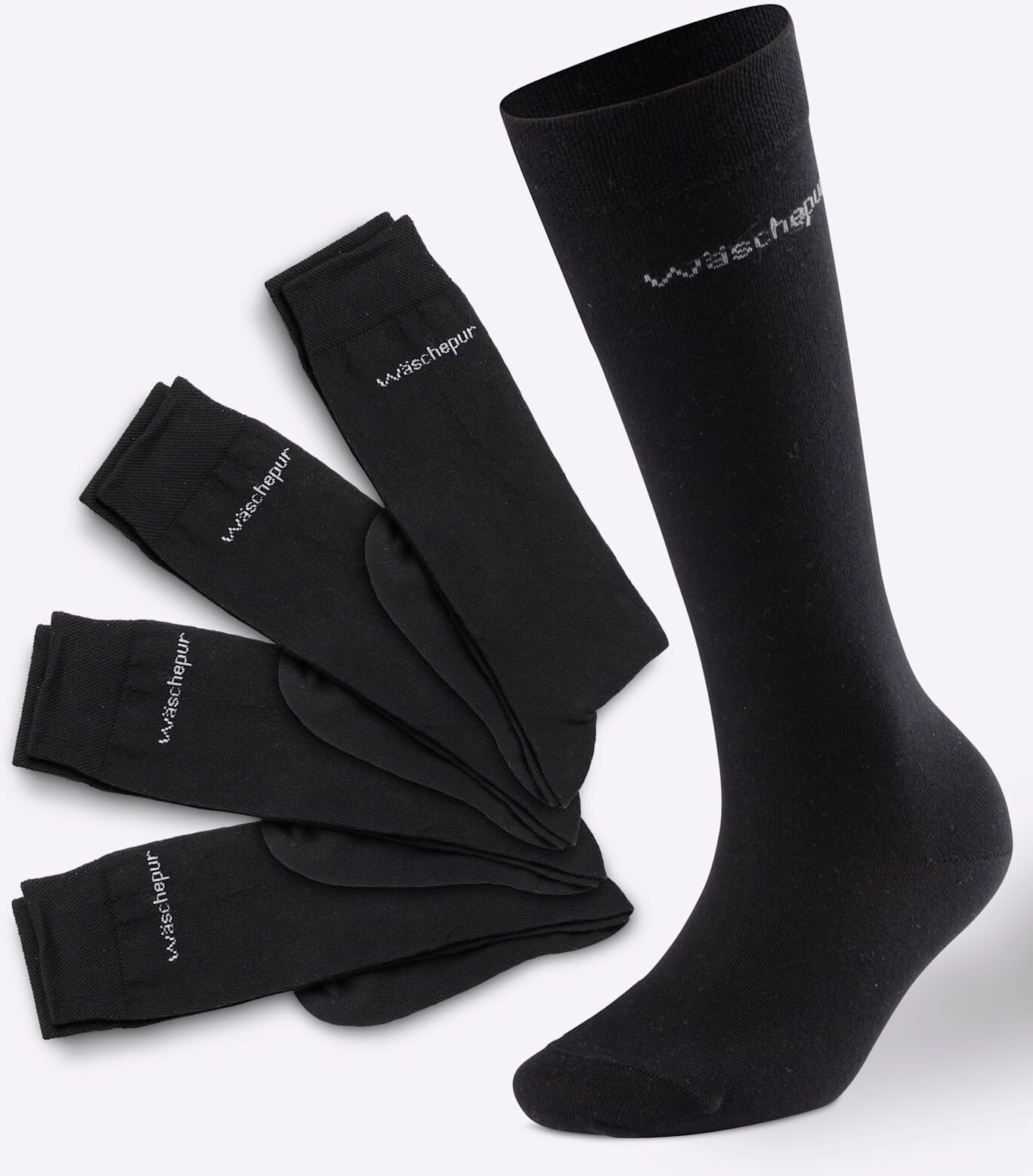 Kniestrümpfe WÄSCHEPUR, Damen, Gr. 2, schwarz, 53% Wolle, 46% Polyamid, 1% Elasthan, Socken Kniestrümpfe schwarz 2
