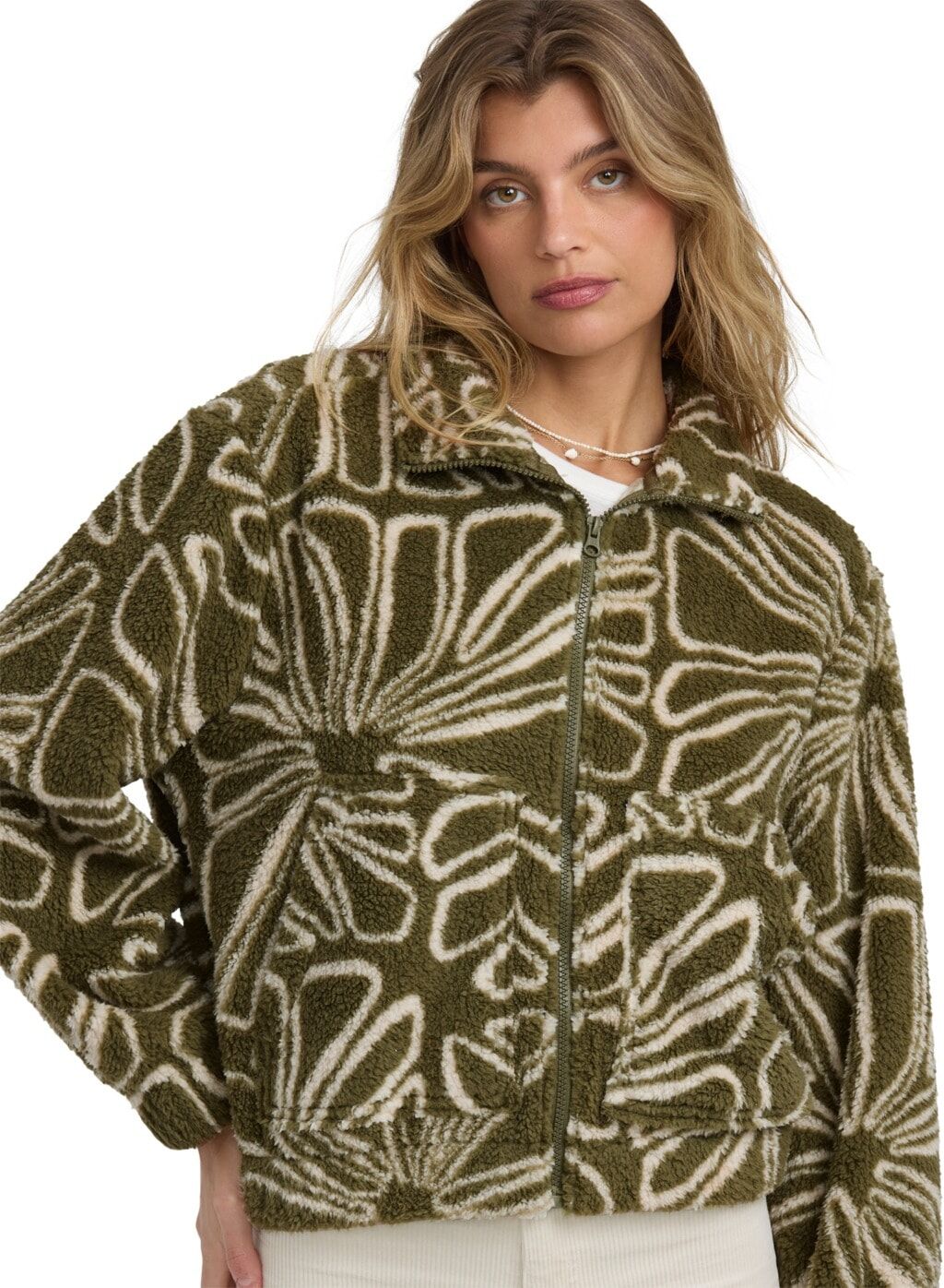 Fleecepullover BILLABONG "First Light", Damen, Gr. L, grün (martini olive), Obermaterial: 100% Polyester., Sweatshirts Fleecepullover