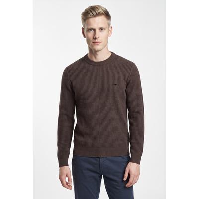 Strickpullover FYNCH-HATTON, Herren, Gr. M, braun (soil), Strick, Obermaterial: 100% Baumwolle, bestickt, unifarben, regular fit hüftbedeckend, Rundhals, Bündchen, Pullover Strickpullover, mit Logo-Stickerei