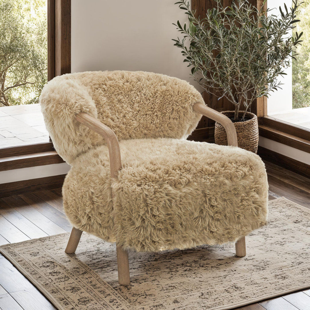 Canora Grey Genuine Sheepskin Fur Berkly Armchair Beige 75cm H X 70cm W X 82cm D