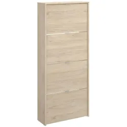 Dmora Schuhregal Vettore, platzsparendes Schuhregal für den Eingangsbereich, Schuhschrank mit 4 Klapptüren, 61 x 25 x 149 cm, Eiche