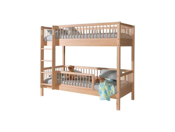 58 aufm Kessel Kinderbett Etagenbett Kelci 2x90x200 mit Rausfallschutz Leiter Buche massiv natur (inkl. Versand, Lieferung bis Verwendungsstelle), Zusätzlicher Rausfallschutz für mehr Sicherheit unten