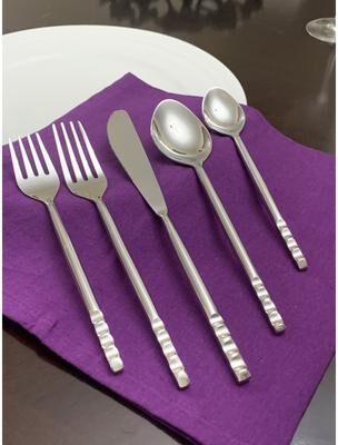 Vibhsa Silver Glossy 20-Piece Flatware Set, Handmade, Service for 4