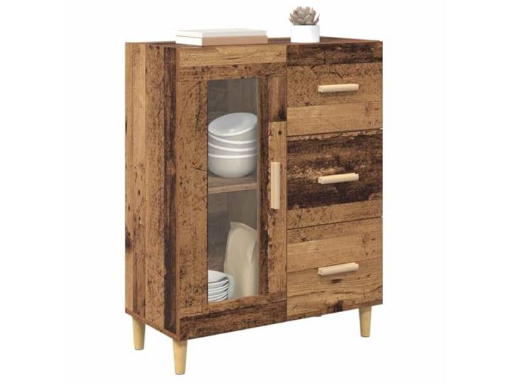 KTHLBRH Anrichte aus altem Holz, 69,5 x 34 x 90 cm, mehrschichtig Klarglas-Türen, modernes Design, für Wohn- oder Essbereich, elegant und praktisch