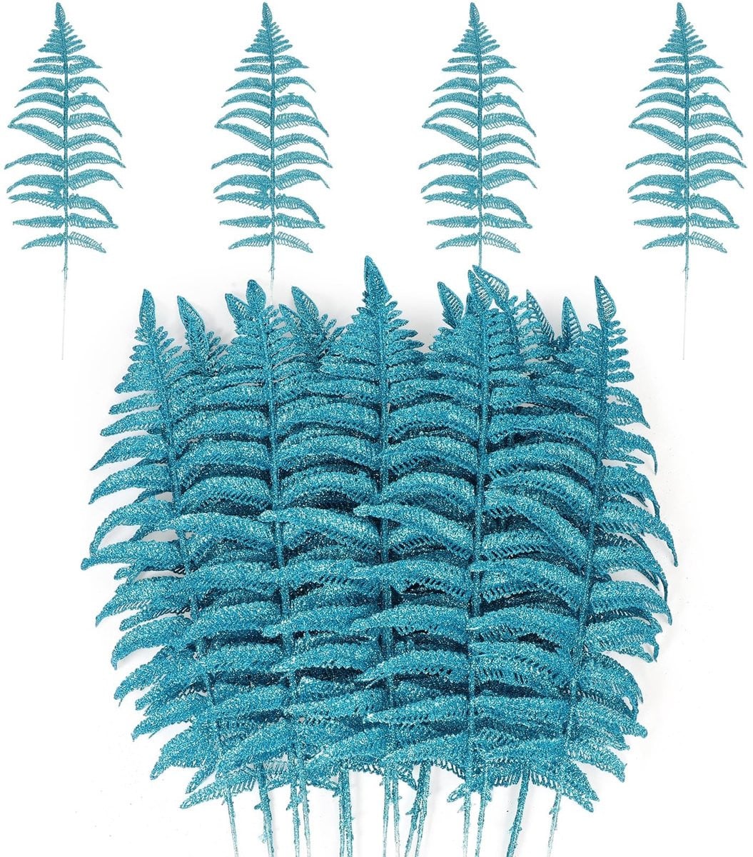 Dailygoods Cosensi 16 stuks kunstkerstbladeren blauw voor decoratieve knutselprojecten