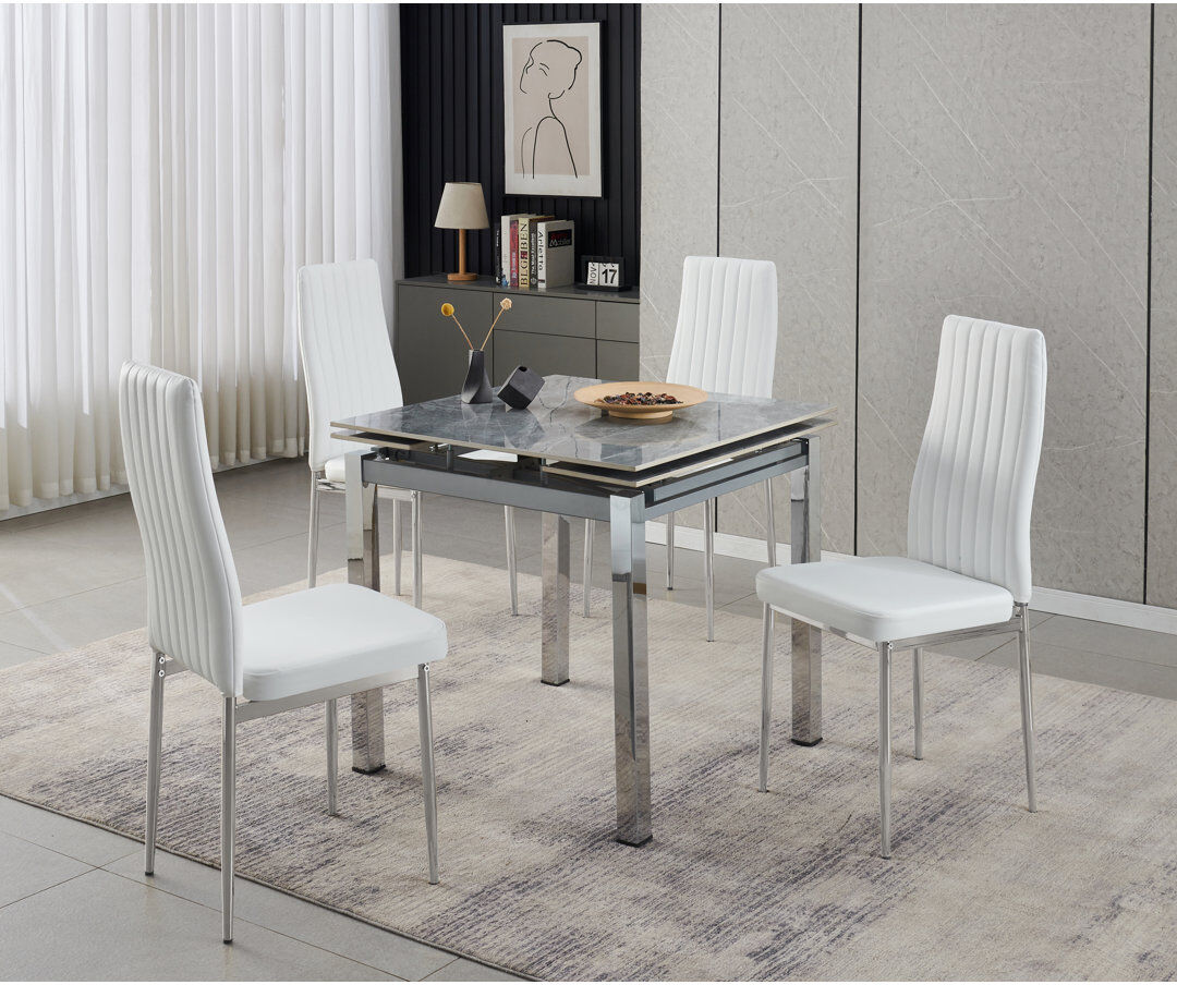 Metro Piccolo Grey Sintered Stone Dining Table + 4 Monza Chairs White 4