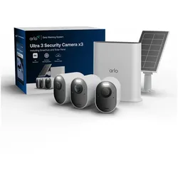 ARLO Ultra 3 weiß, inkl. Smart Hub und Solarpanel, 3er-Pack