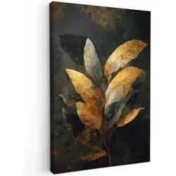 LEINWANDBILD Golden Leaf Komposition - Botanical Luxury Deko XXL 80x120 cm