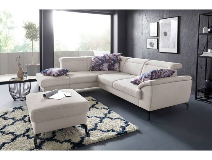 Ecksofa, Beige, 270x235 cm, Luxus-Microfaser, Ottomane Links, Modern, SIT & MORE