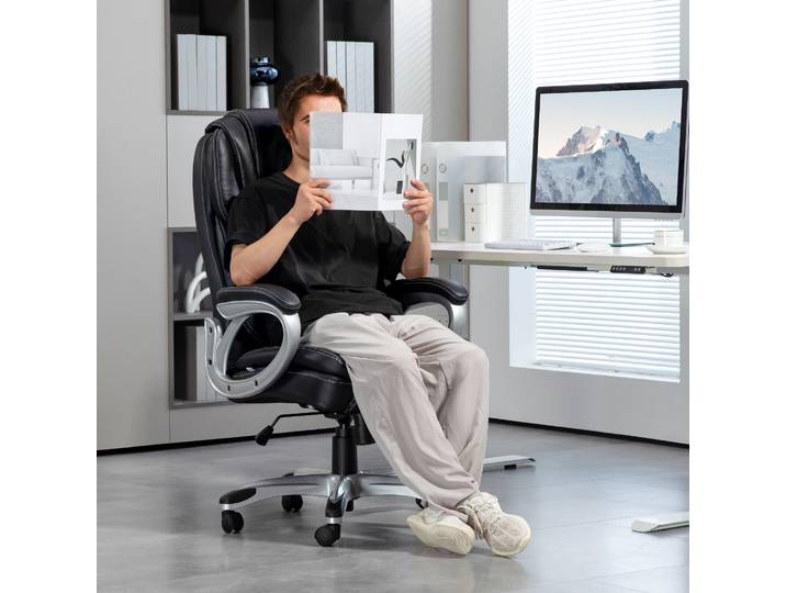 HOMCOM Chaise de Bureau Pivotante Noir avec Fonction Bascule