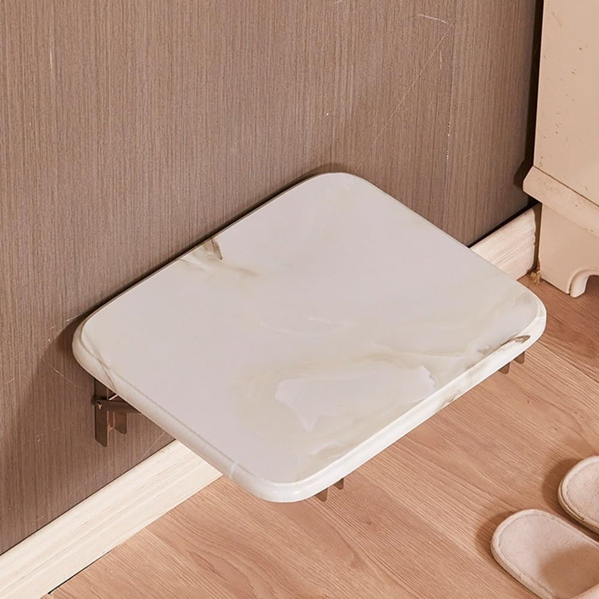 Opvouwbare wandkruk met neerklapbare zitting voor badkamer, gang of slaapkamer - Wit