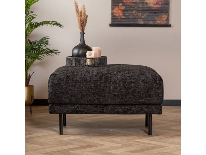 Bronx71 Chenille Hocker Denver rechteckig schwarz