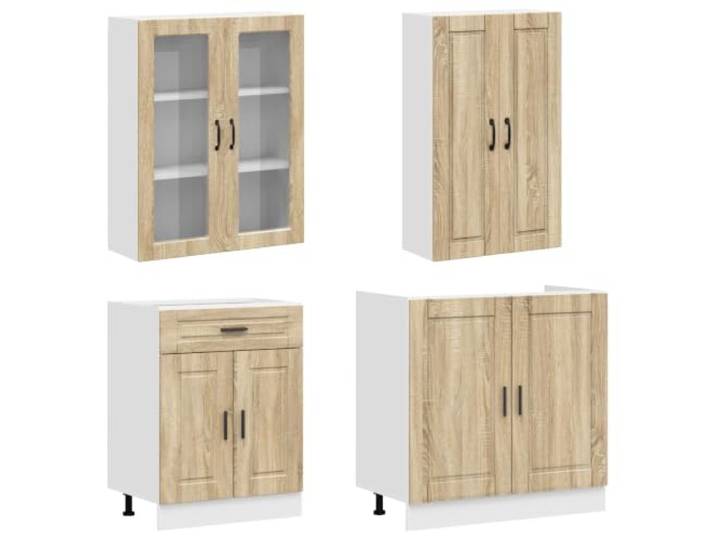 KTHLBRH PORTO Küche 4 Stück Eiche Sonoma Engineered Verstellbare Füße, Wandmontage, Schrank aus Glas 80 cm, Unterschrank 80 cm