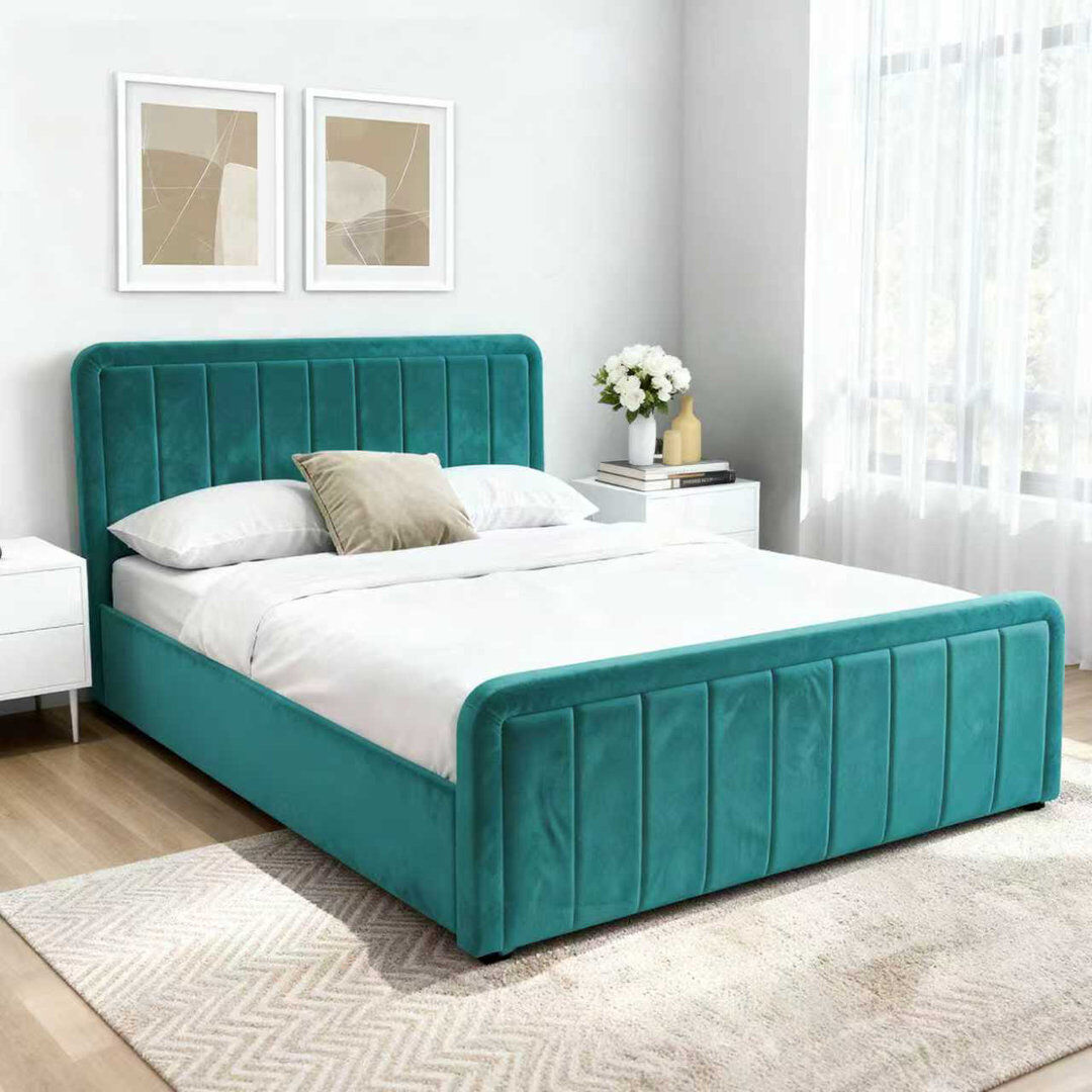 Wade Logan Altgeld Upholstered Velvet Lift Up Storage Bed Green Double (4'6)