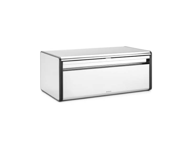 Brabantia Klappbrotkasten - Große Aufbewahrungsbox für Brot, Bagels, Brötchen - Platzsparendes Design mit flacher Oberseite - Zur Wandmontage geeignet - Brilliant Steel