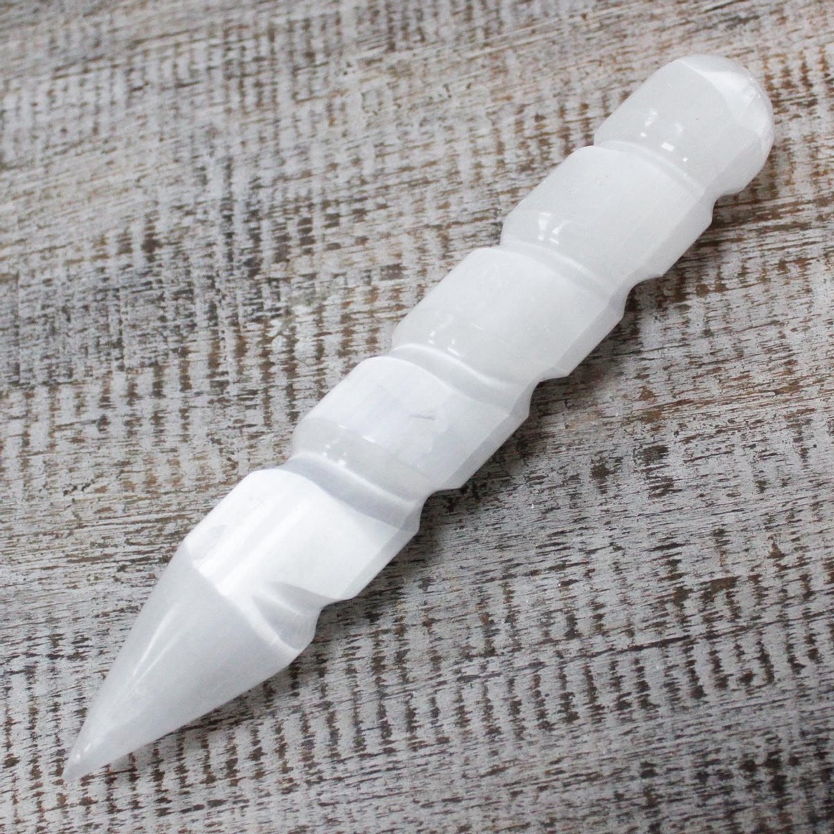 Ancient Wisdom Baguette Seleniet spiraalsteen, wit, 16 cm