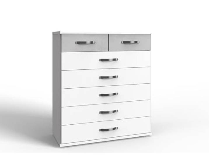 möbelando Schubkastenkommode >Duo< in Weiss + Beton-NB LICHTGRAU - 91x106x40cm (BxHxT)