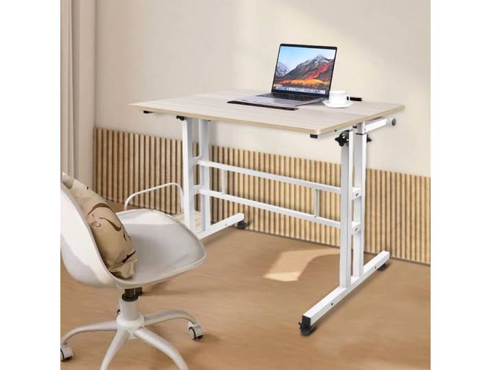 YIPEEMA. Bureau Mobile Debout - Avec Support D'unité Principale - Couleur Érable Blanc - 100*60*67-117cm.