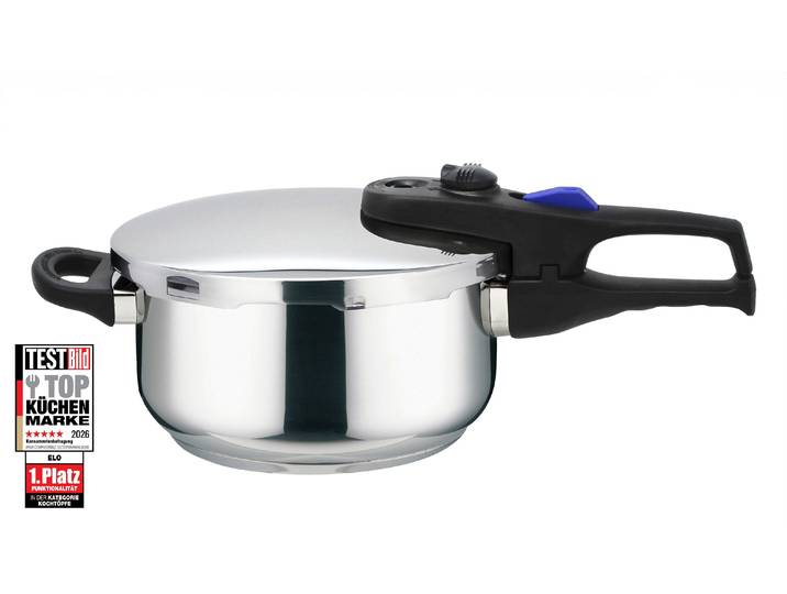 Schnellkochtopf ELO Praktika Plus , silber (edelstahlfarben), B:27,5cm H:19,5cm L:42cm Ø:22cm, Töpfe, Schnellkochtopf, Überdrucksicherung im Deckelrand, Induktion