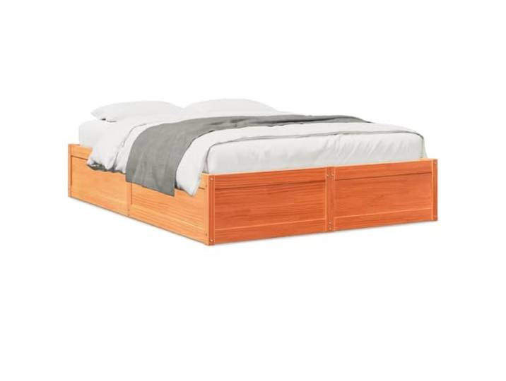 PUGYNBK Massivholzbett, Kiefer, 140 x 190 cm, Wachsbraun Struktur mit Lamellen, modernes Design, robust und langlebig
