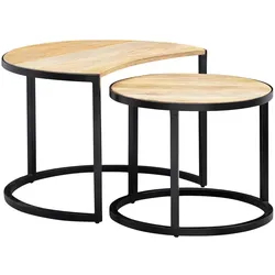 Couchtisch-Set: Industrial-Stil, Holz und Metall, handgefertigt, Anti-Rutsch-Noppen, 15 kg/10 kg Belastung. Beige, 60x41x41 cm | Kadima Design