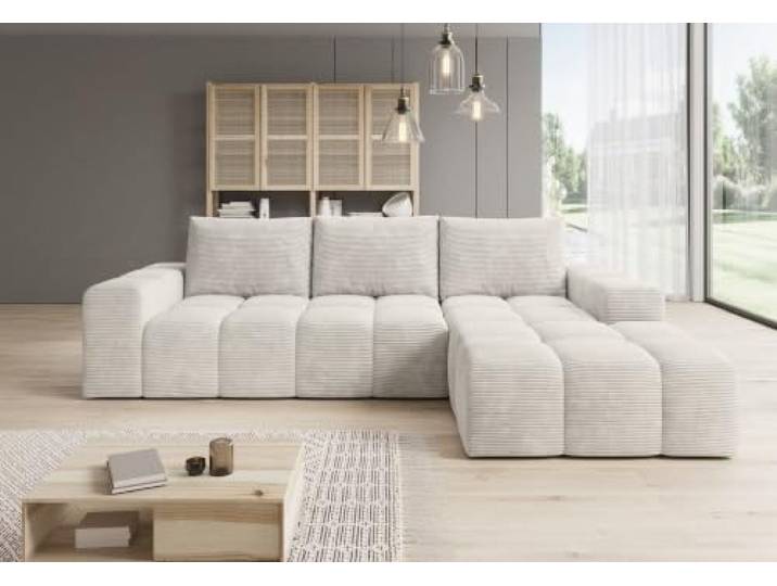 Molli Ecksofa L‑Form – Cord‑Stoff - Rechts/Links & 4 Farben (Beige, Rechts)