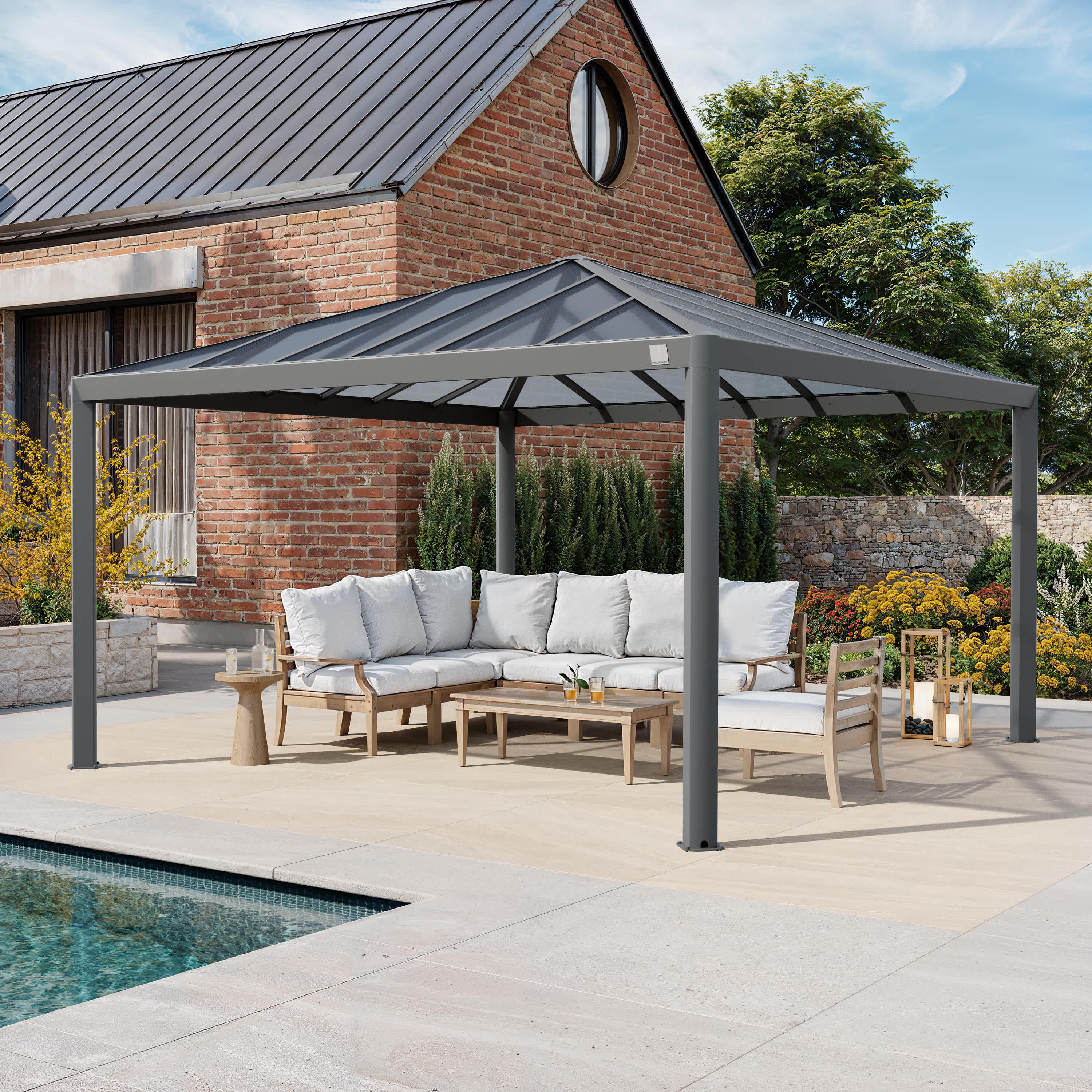 PRIMEYARD 4x4m Hardtop Gartenpavillon, ohne Seitenteile - (300661)